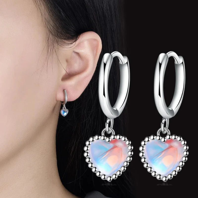 Moonstone Heart Hoop Earrings