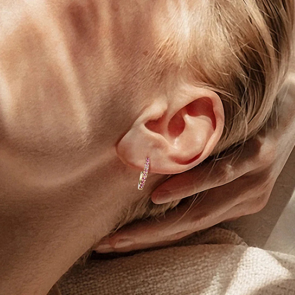 Gold hoop earrings with birthstone for women