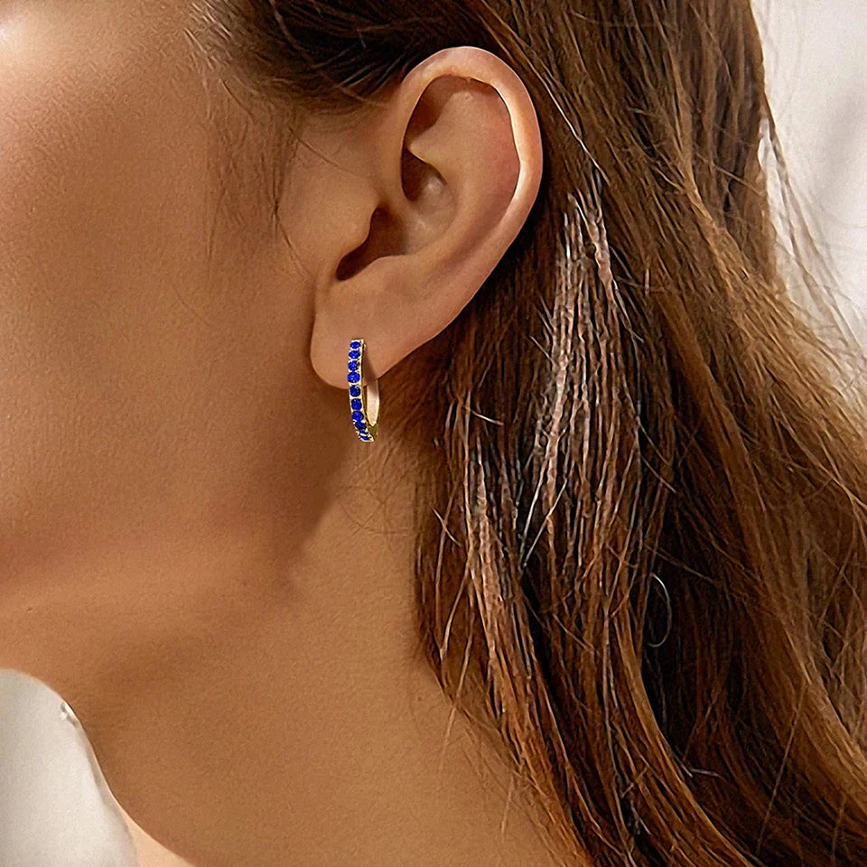 Gold hoop earrings with birthstone for women
