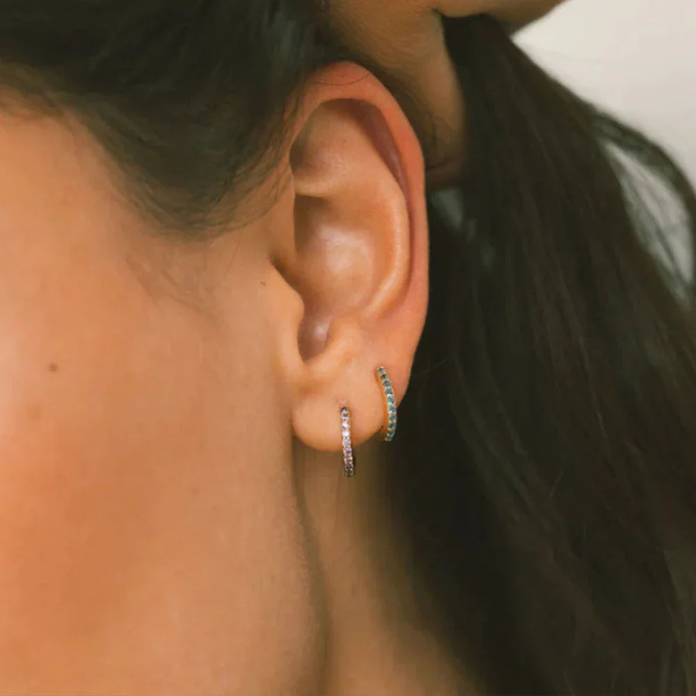 Gold hoop earrings with birthstone for women