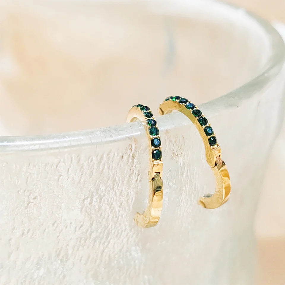 Gold hoop earrings with birthstone for women