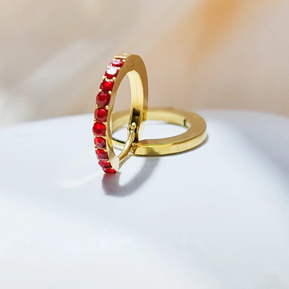 Gold hoop earrings with birthstone for women