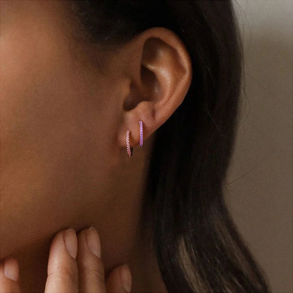 Gold hoop earrings with birthstone for women