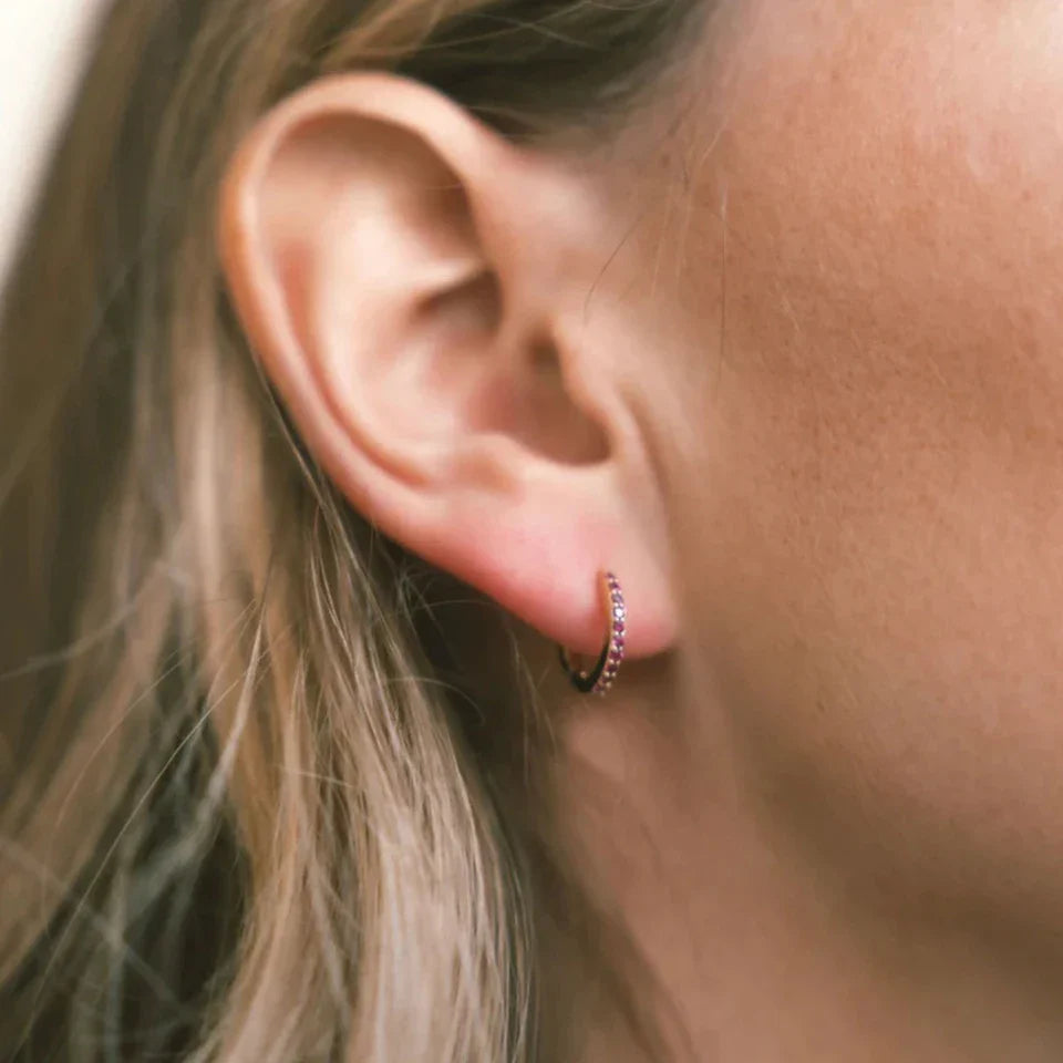 Gold hoop earrings with birthstone for women