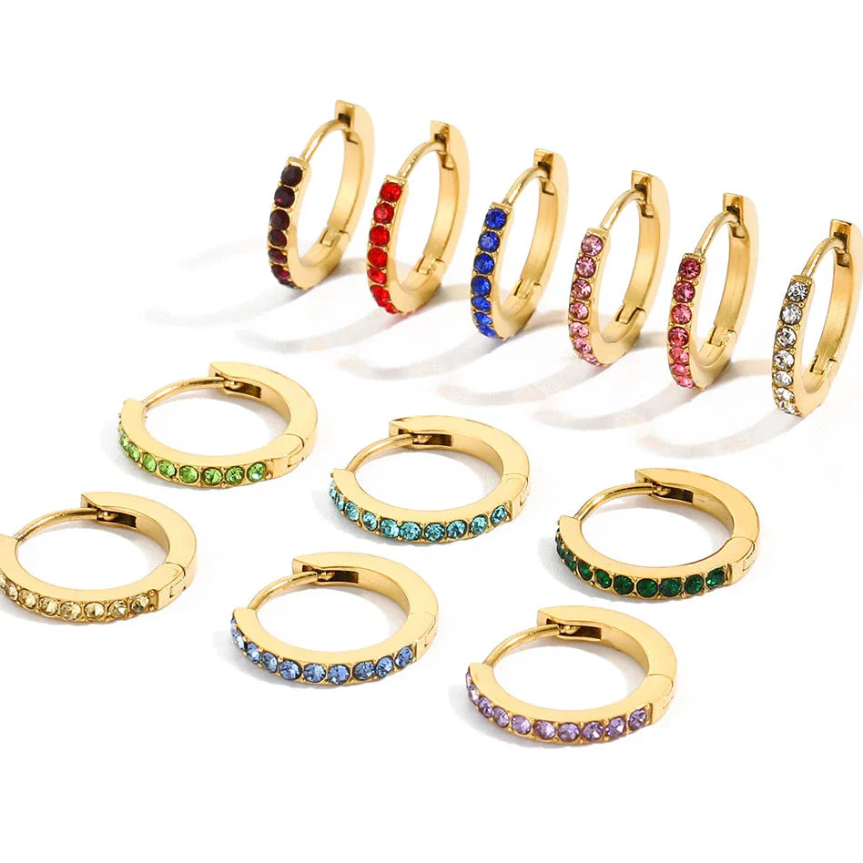 Gold hoop earrings with birthstone for women