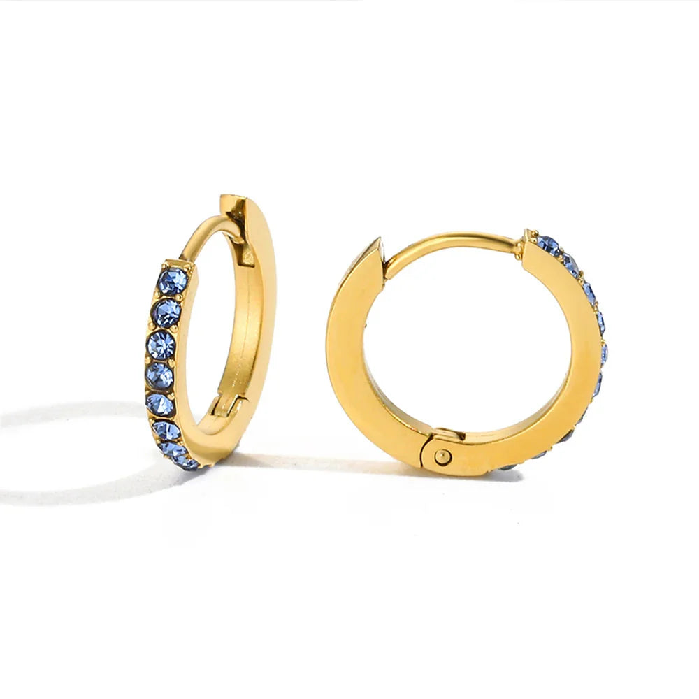 Gold hoop earrings with birthstone for women