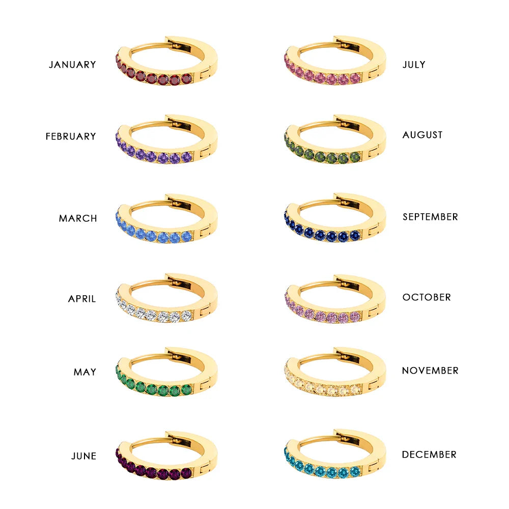Gold hoop earrings with birthstone for women