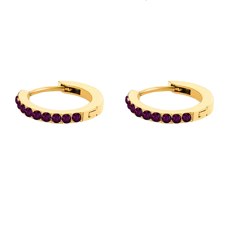 Gold hoop earrings with birthstone for women