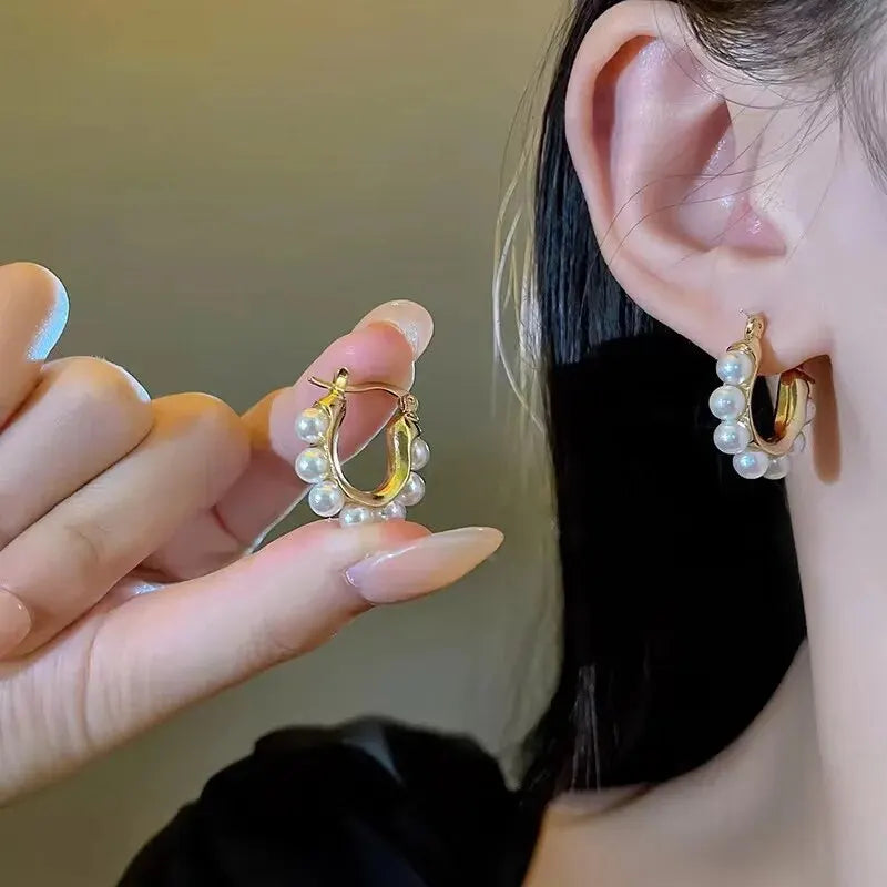 Elegant Hoop Earrings with Pearls
