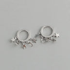 Star and Moon Dangle Hoop Earrings in silver