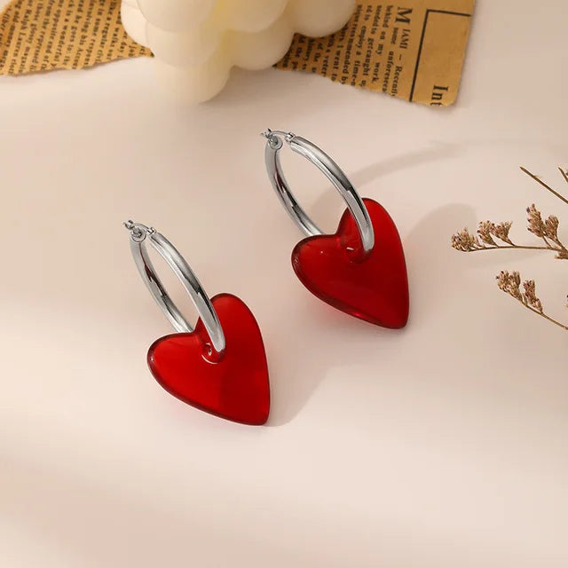 Women's Heart Hoop Earrings silver