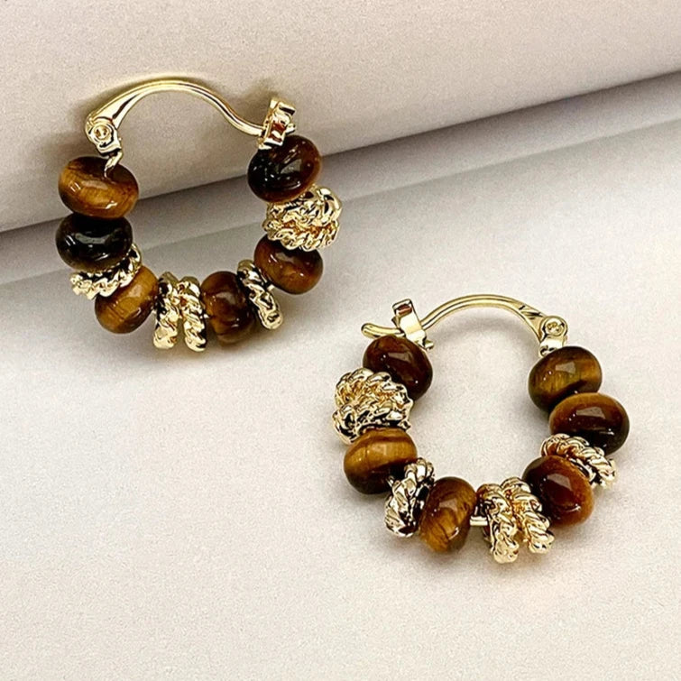 Women's Hoop Earrings Tiger's Eye