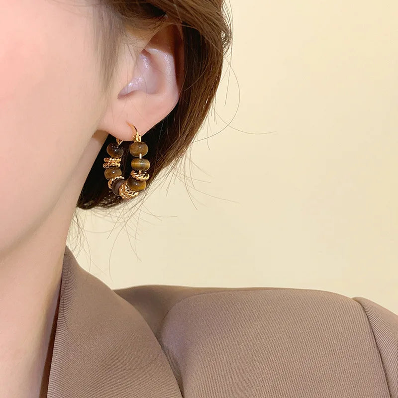 Women's Hoop Earrings Tiger's Eye