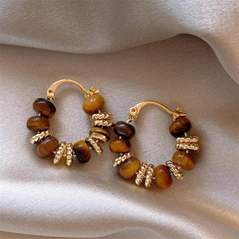 Women's Hoop Earrings Tiger's Eye