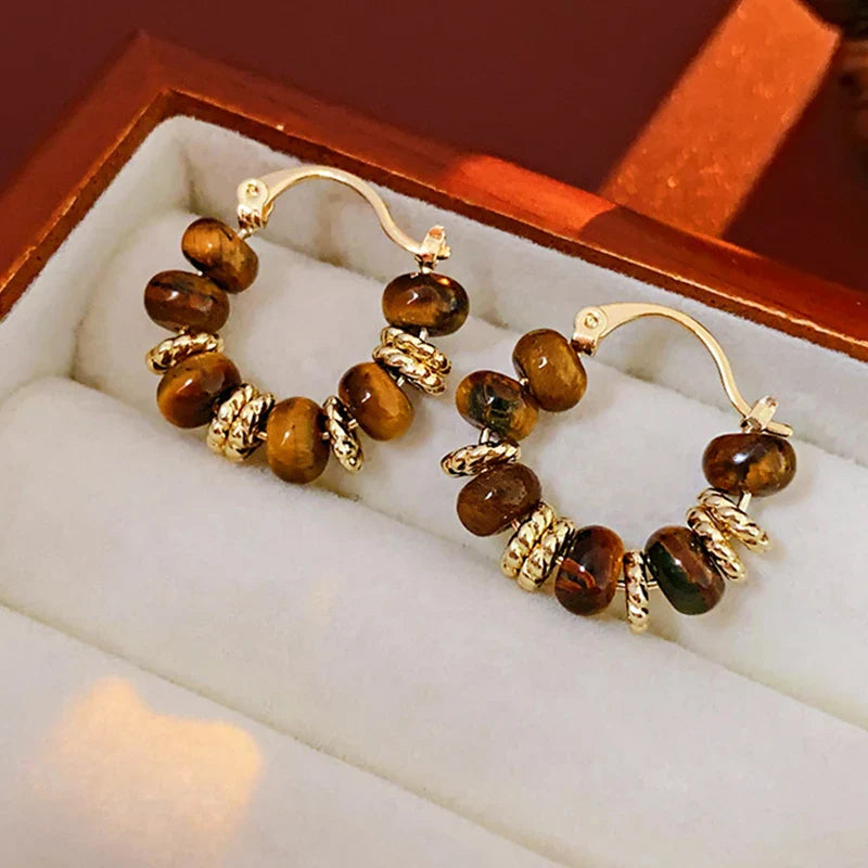 Women's Hoop Earrings Tiger's Eye