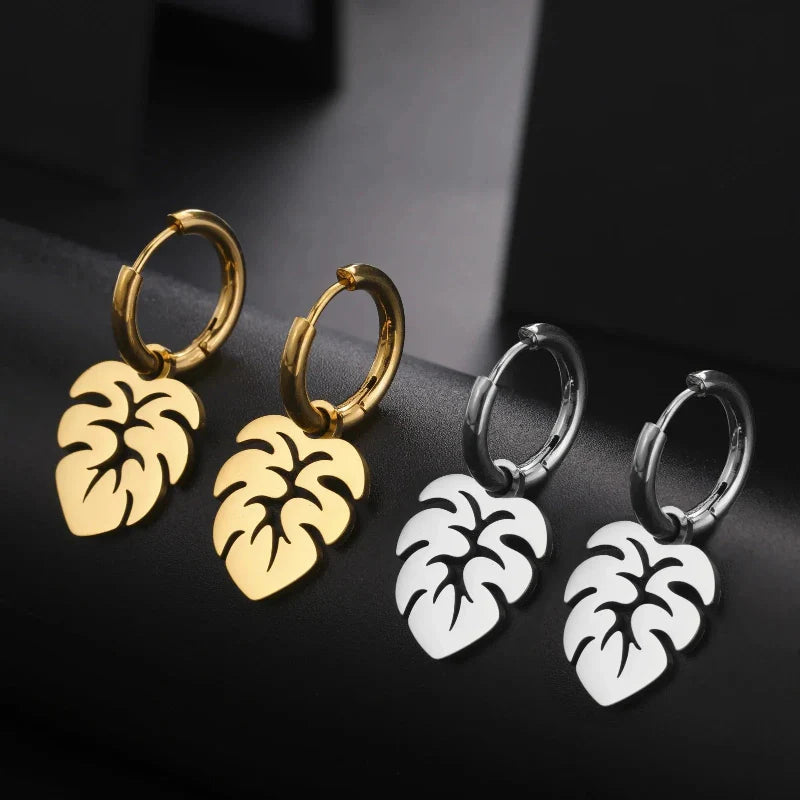 Palm Leaf Hoop Earrings silver