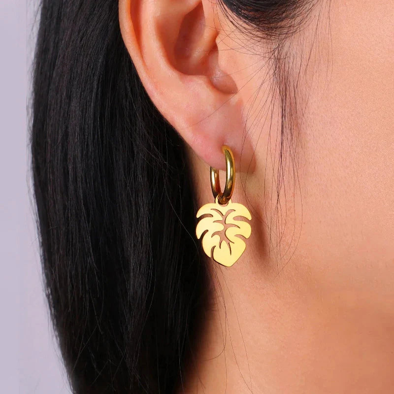 Palm Leaf Hoop Earrings or