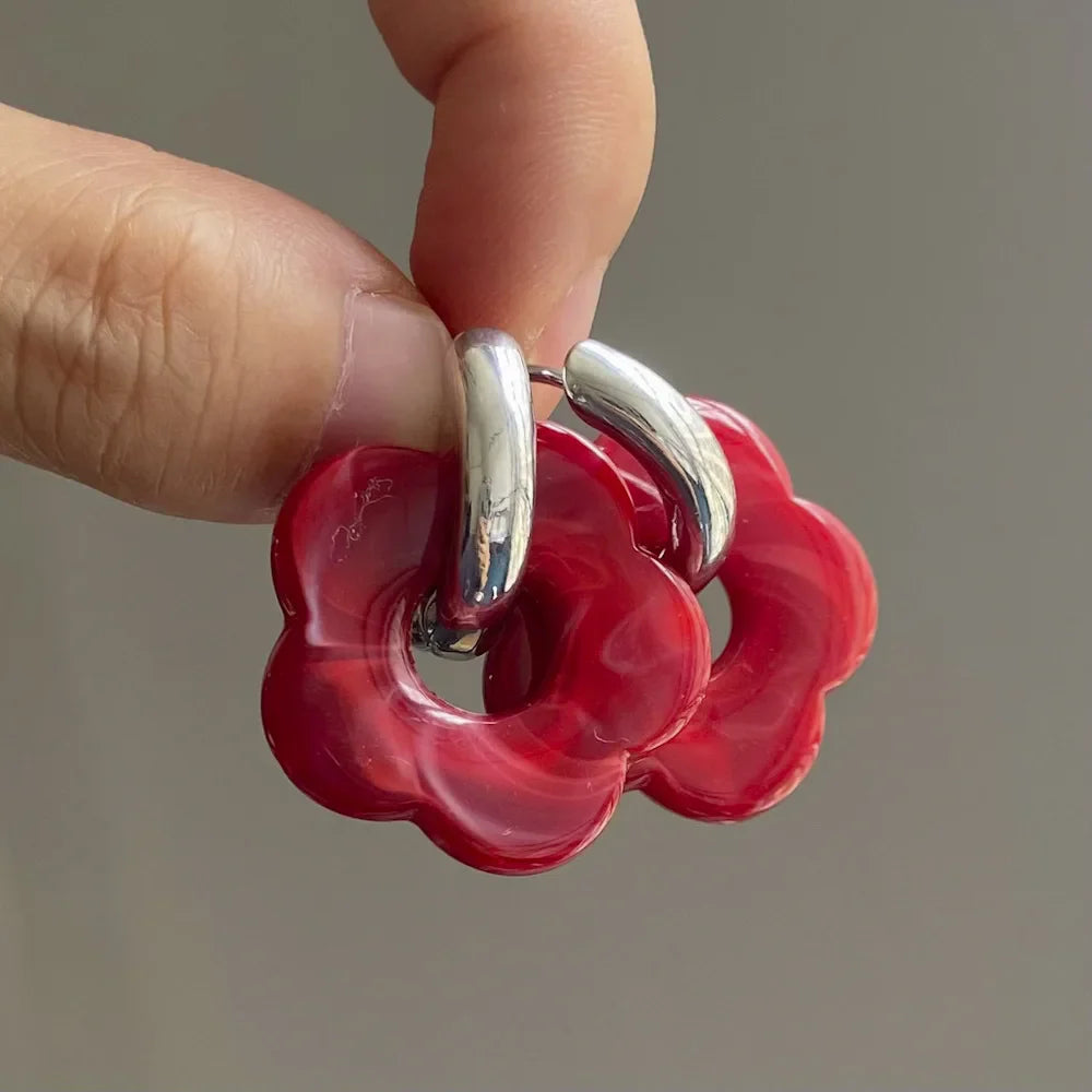 Resin Flower Hoop Earrings