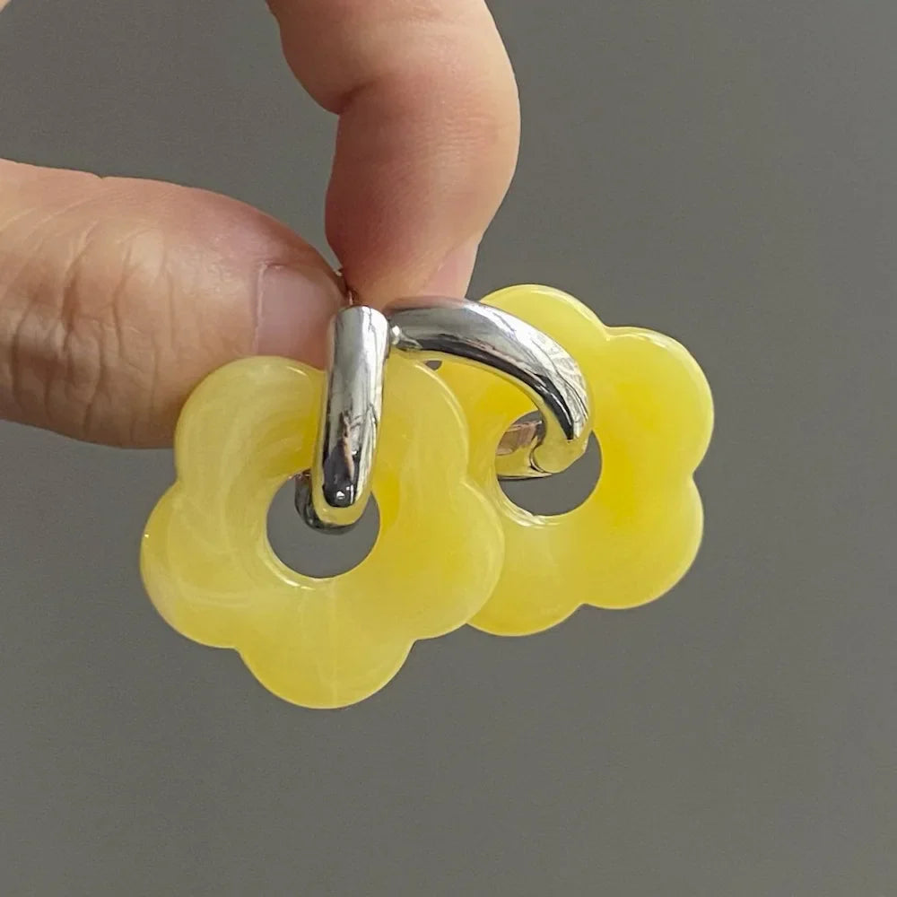 Resin Flower Hoop Earrings