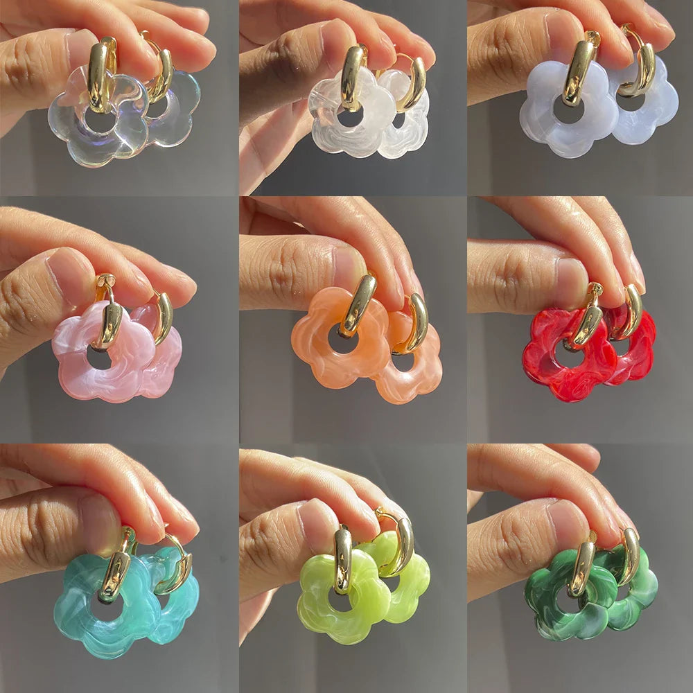 Resin Flower Hoop Earrings