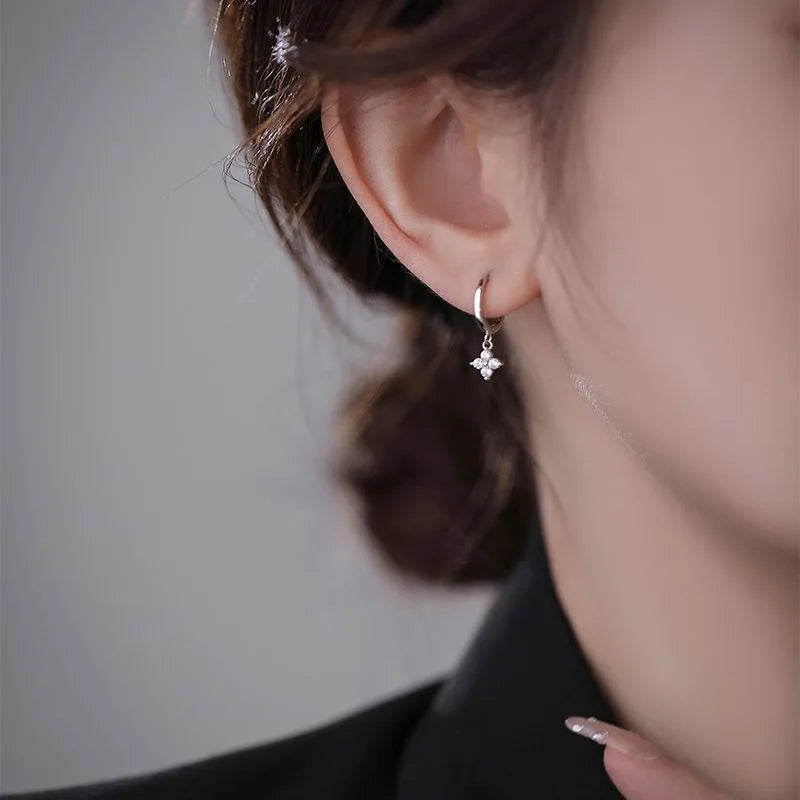 Flower Zircon Hoop Earrings Silver