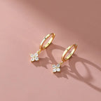 Flower Zircon Hoop Earrings Gold