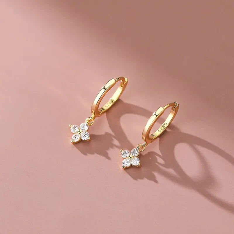 Flower Zircon Hoop Earrings Gold