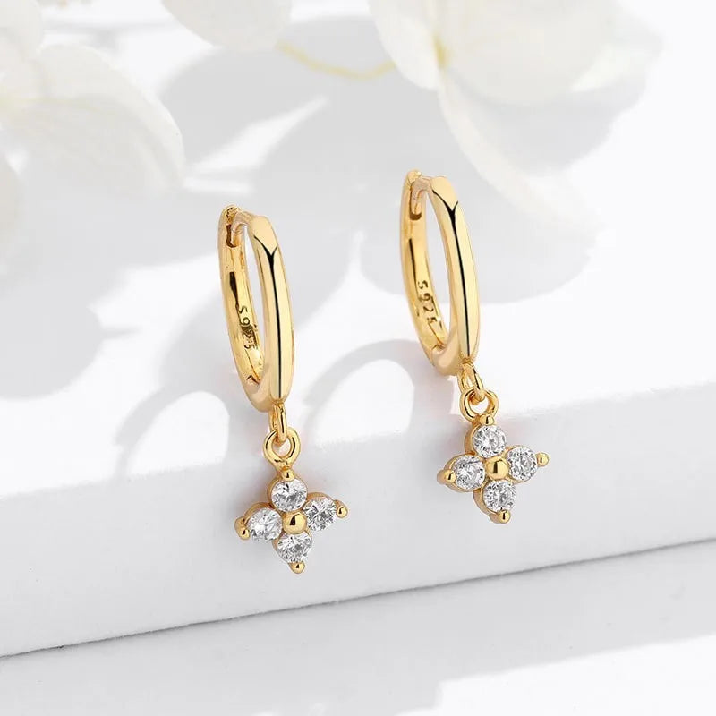 Flower Zircon Hoop Earrings Gold