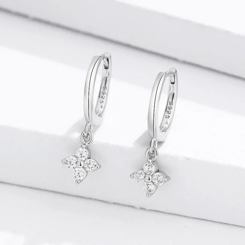 Flower Zircon Hoop Earrings Silver