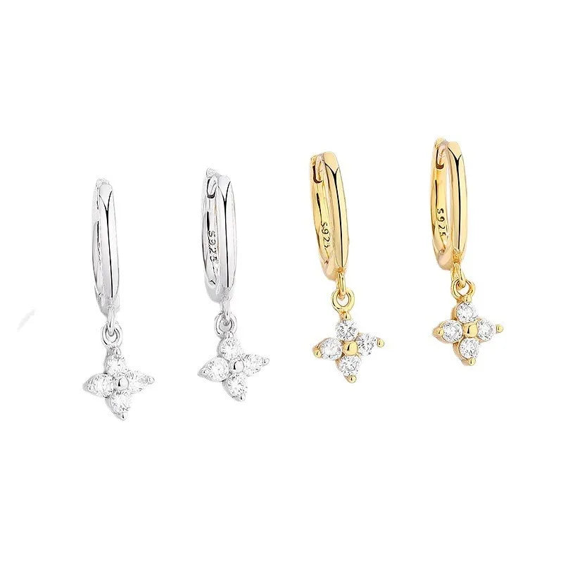 Flower Zircon Hoop Earrings Gold
