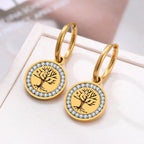 Tree of Life Gold Dangle Hoop Earrings