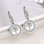 Tree of Life Silver Dangle Hoop Earrings