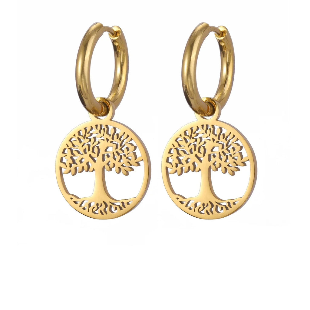 Tree of Life Dangle Hoop Earrings for Women Gold