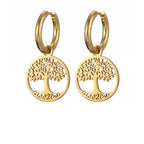 Tree of Life Dangle Hoop Earrings for Women Gold