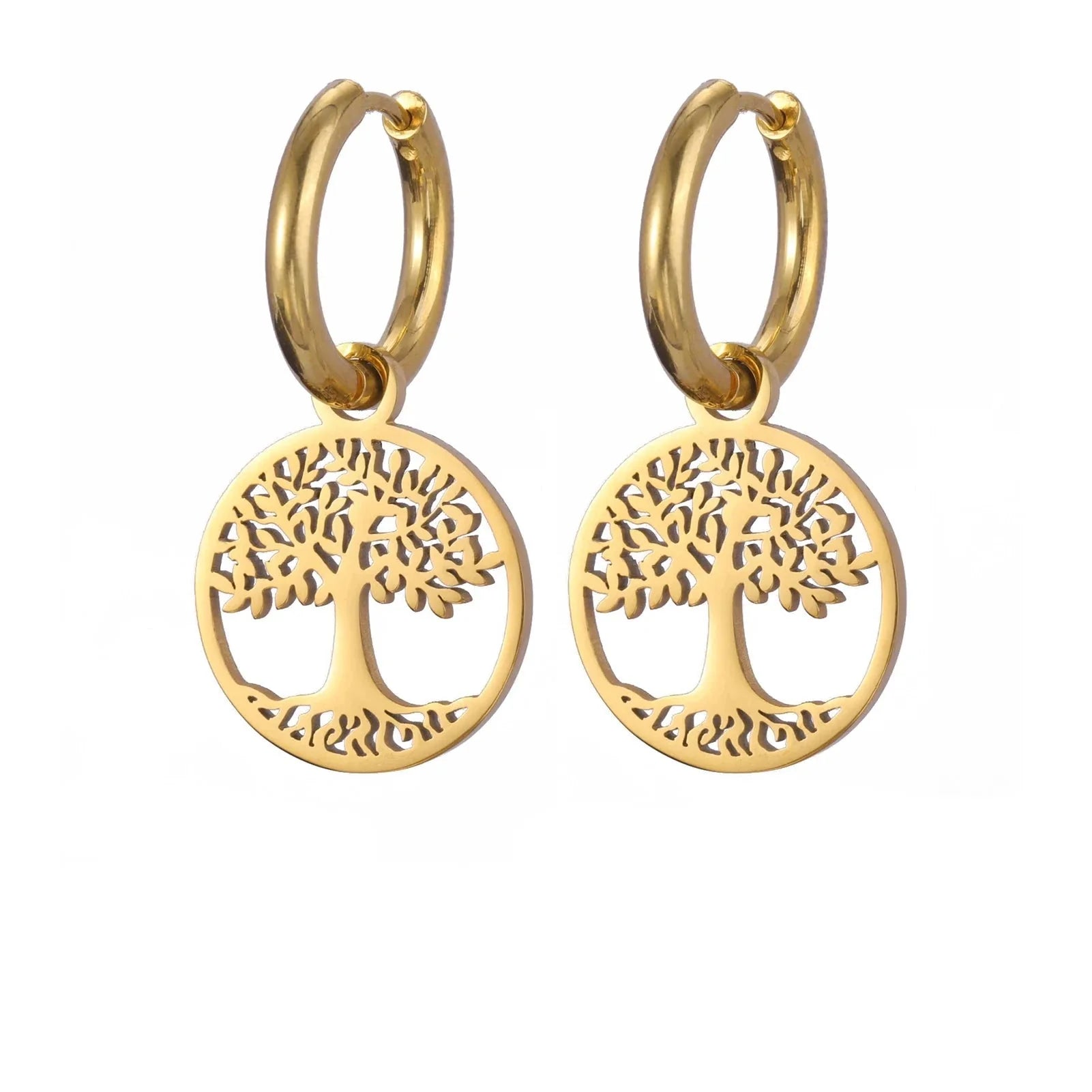 Tree of Life Dangle Hoop Earrings for Women Gold