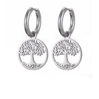 Tree of Life Dangle Hoop Earrings for Women Silver