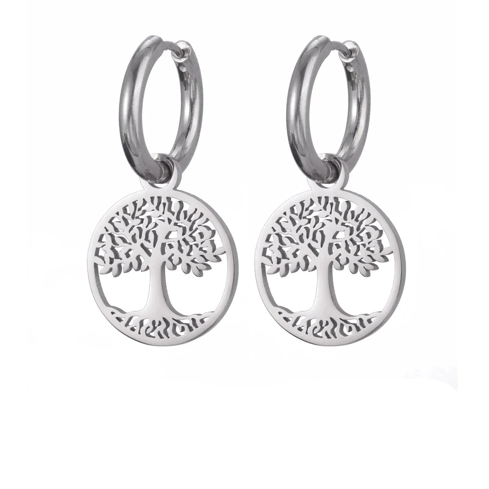 Tree of Life Dangle Hoop Earrings for Women Silver
