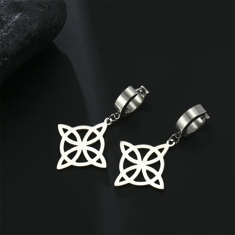 Witch’s Knot Protection Wiccan Women’s Drop Hoop Earrings silver