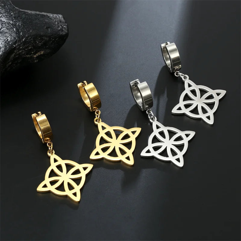 Witch’s Knot Protection Wiccan Women’s Drop Hoop Earrings gold