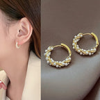 Women's Hoop Earrings with Pearls in Gold