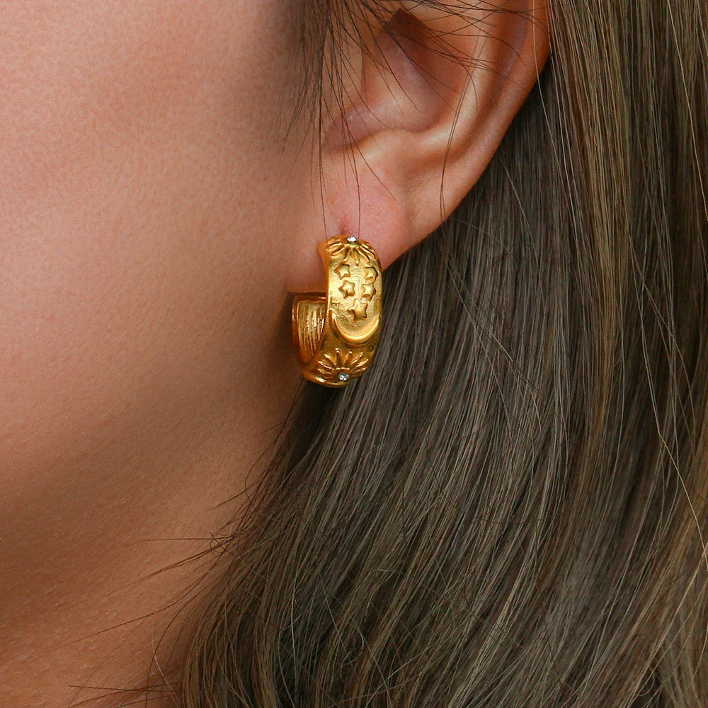 Retro Sun Hoop Earrings gold
