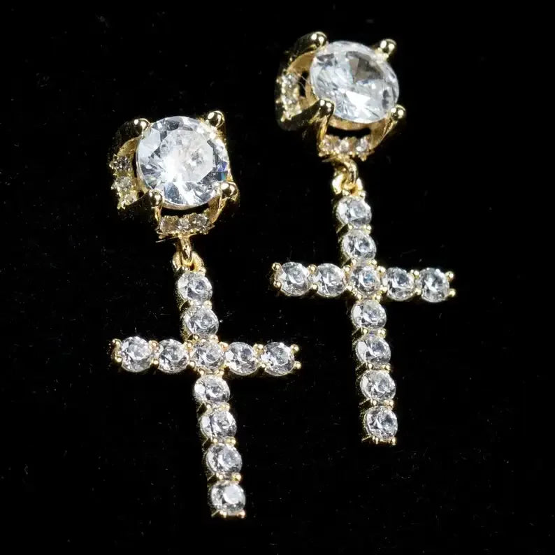 Discreet Cross Earrings for Men and Women gold