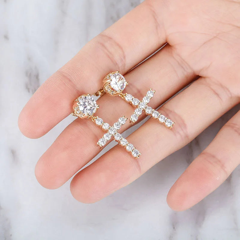 Discreet Cross Earrings for Men and Women gold 