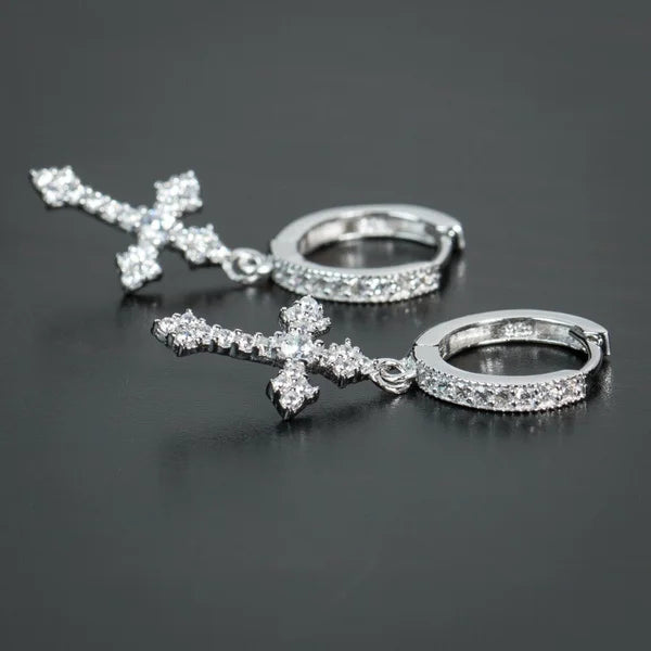 Discreet Cross Earrings for Men and Women silver style 1