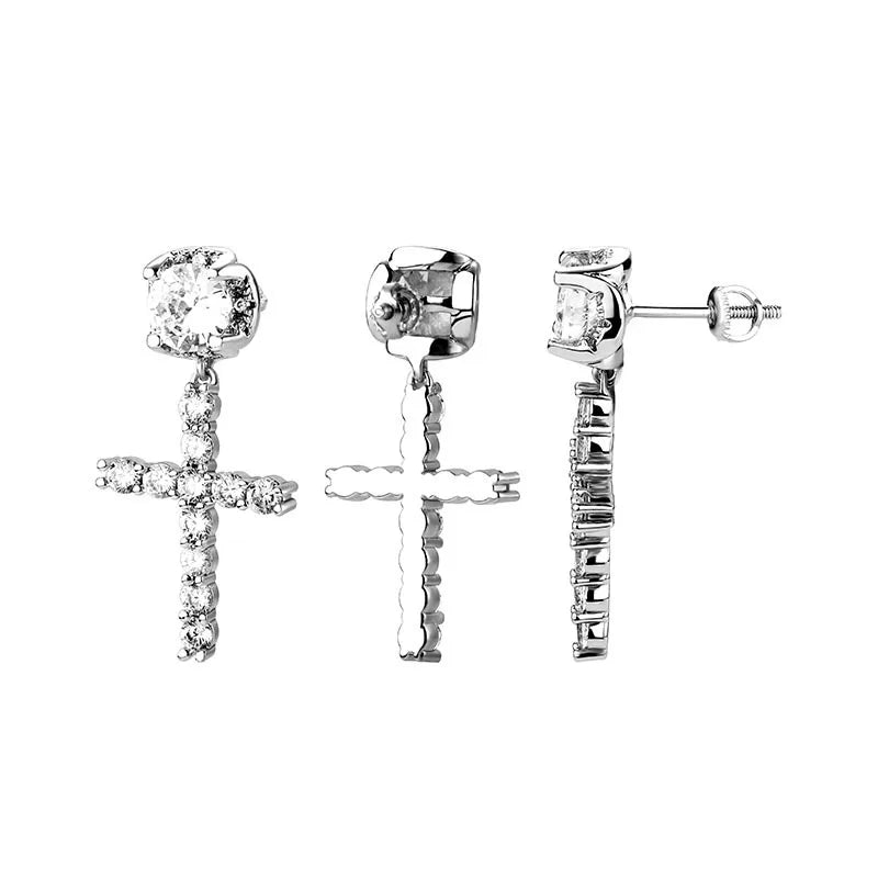 Discreet Cross Earrings for Men and Women silver style 2