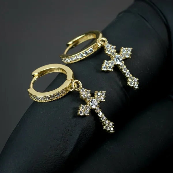 Discreet Cross Earrings for Men and Women gold style 2
