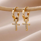 Women's Cross Hoop Earrings gold