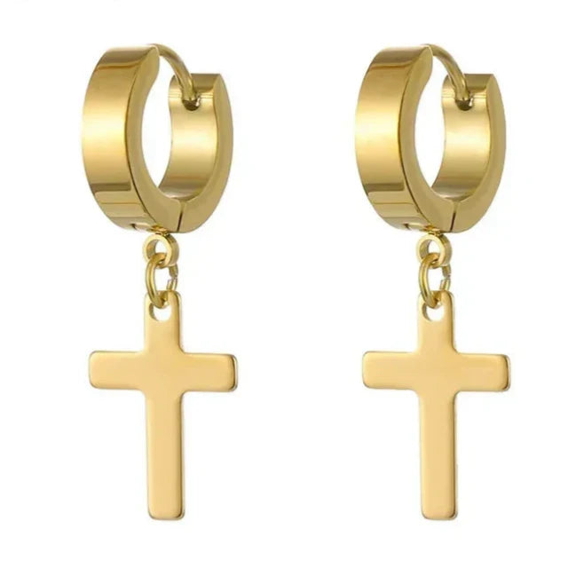 Cross Earrings for Men and Women Gold