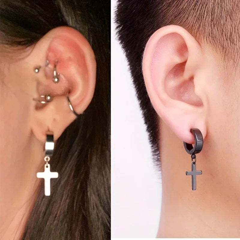 Cross Earrings for Men and Women Black Silver