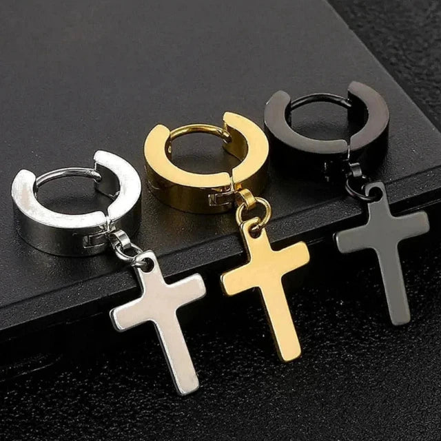 Cross Earrings for Men and Women Gold Black Silver